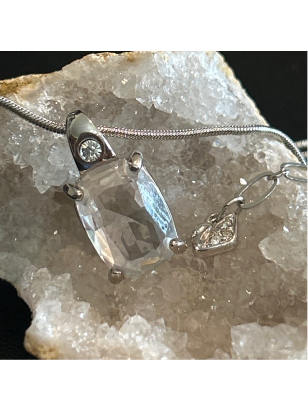 Women's Swarovski Silver Clear Crystal Pendant Necklace 14” & 3” extension
